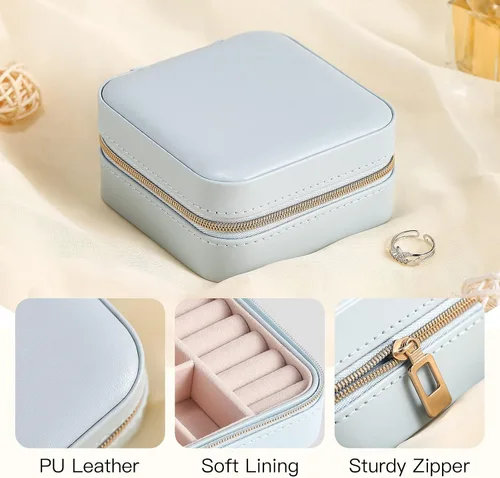 Vista 6 de Casegrace - Mini joyero portátil de viaje de cuero para joyas, organizador de anillos, caja de regalo para niñas y mujeres