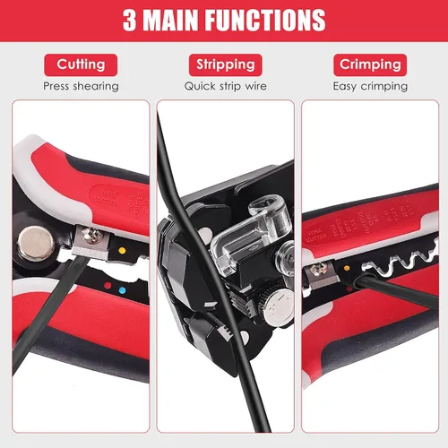 Vista 6 de Pelacables autoajustables profesionales, pelacables 3 en 1, cortador/engarzado, resistente, herramienta automática de pelacables Pelacables