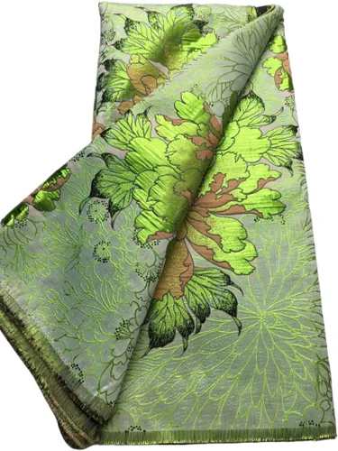 Vista 15 de Tela de encaje africano bordado francés Brocado Jacquard tejido de encaje 5 yardas de tela de encaje dorado para costura de vestido de fiesta