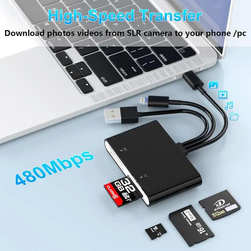 Vista 4 de Adaptador Memory Stick Pro Duo, lector de tarjetas SD/TF/MS/XD 4 en 1, lector de tarjetas XD para USB C/Lightning/USB A, lector de tarjetas multi-SD