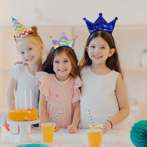 Vista 5 de Diadema de corona con purpurina láser, accesorios para el cabello de lentejuelas para niñas y mujeres, fiesta de cumpleaños, Día Internacional