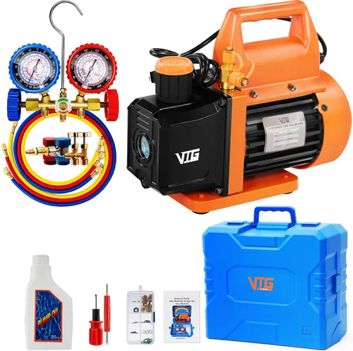 Vista 9 de VTG VOGTEN Bomba de Vacío AC de 4.5 CFM y Juego de Manómetros, para Mini Split, HVAC, Sistemas Automotrices, Kit de Manómetro Múltiple Compatible