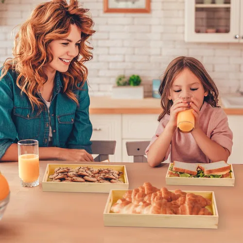 Vista 5 de Aodaer 7 bandejas de madera, bandejas de madera anidadas para servir, bandeja rectangular de madera con asas para cocina, fiesta, cena, aperitivos