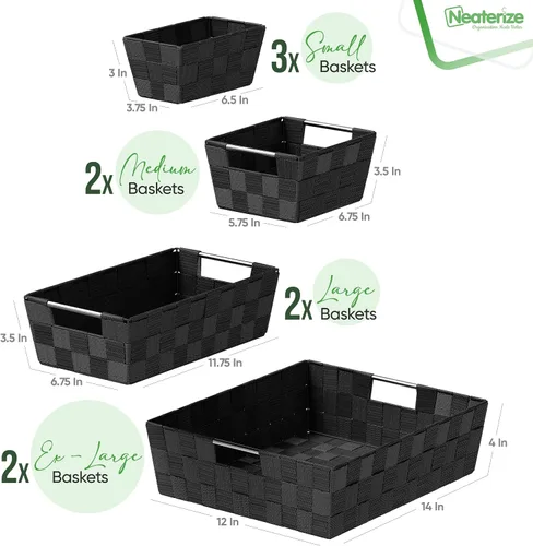 Vista 2 de Cestas para organizar juego de 9 cestas negras – Cestas de almacenamiento para estantes – Contenedores organizadores perfectos para armario, cesta