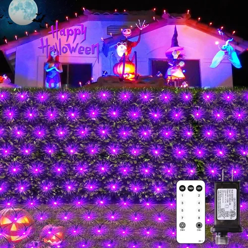 Vista 11 de JMEXSUSS 360 luces LED de red azul para exteriores, conectables de 12 pies x 5 pies, luces de red de Navidad enchufables con control remoto, 8 modos