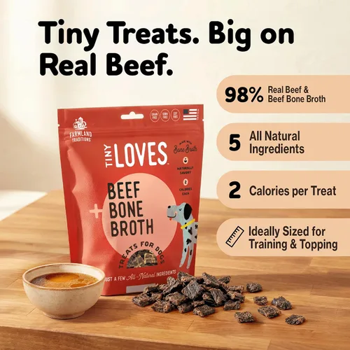Vista 2 de Farmland Traditions Tiny Loves Premios de Entrenamiento de Cecina para Perros con Caldo de Huesos (Carne de Res, 32 oz.)