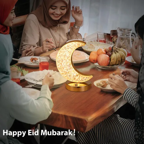 Vista 8 de Lewondr Ramadan Crescent Moon Table Lamp, 3 Way Dimmable Touch Lamp, Gold