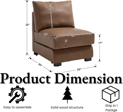 Vista 2 de EALSON Sofá modular seccional asiento medio sofá modular de piel sintética Asiento individual pieza seccional con funda extraíble marrón