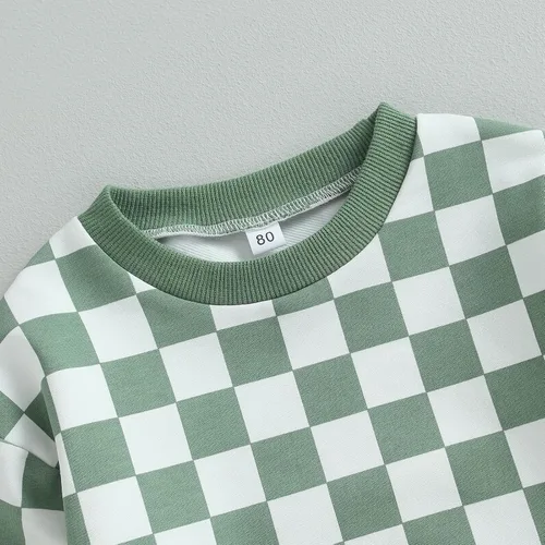 Vista 4 de Karuedoo Conjunto de ropa de otoño e invierno para bebé niño y niña, sudadera de manga larga a cuadros
