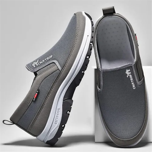 Vista 8 de Mocasines de lona sin cordones con soporte de arco para hombre, para exteriores, informales, antideslizantes, ortopédicos, planos, zapatos
