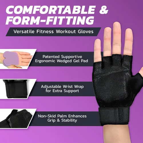 Vista 3 de Guantes de soporte de muñeca con almohadilla de gel ergonómica patentada y muñequera para entrenamientos de mujeres y hombres