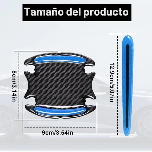 Vista 2 de 8 protectores 3D para manija de puerta de automóvil, calcomanías reflectantes a rayas antiarañazos, protector universal adecuado para automóviles