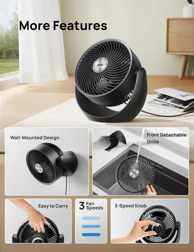 Vista 8 de Dreo - Ventilador para dormitorio, circulador de aire de mesa para toda la habitación, 11 pulgadas, flujo de aire fuerte de 40 pies, inclinación