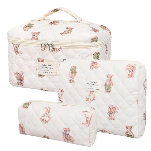 Vista 13 de honitty Bolsa de maquillaje, bolsas de cosméticos acolchadas, bolsas de maquillaje florales grandes para mujeres, organizador de maquillaje, bolsa