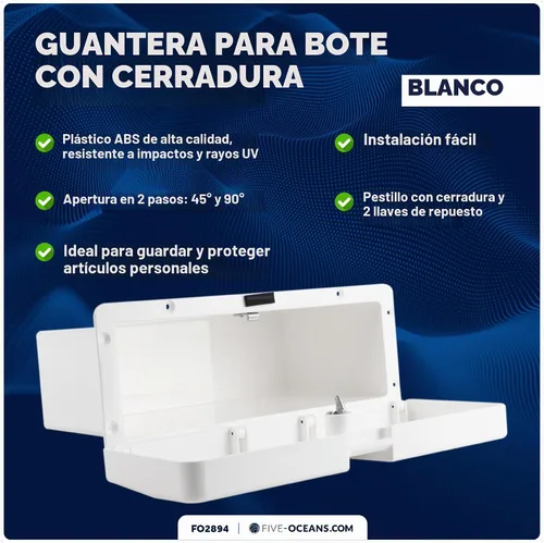 Vista 2 de Five Oceans Boat Glove Box, Lockable with 2 Keys, High-Impact and UV-Resistant White ABS Palstic