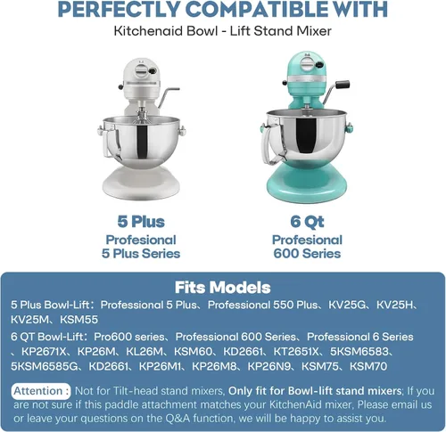Vista 4 de Gancho de masa en espiral de acero inoxidable para mezcladores de pie Kitchenaid 5Plus y 6QT con sistema de elevación de tazón, gancho de masa
