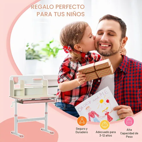 Vista 7 de Qaba Escritorio de estudio de madera para niños Altura ajustable