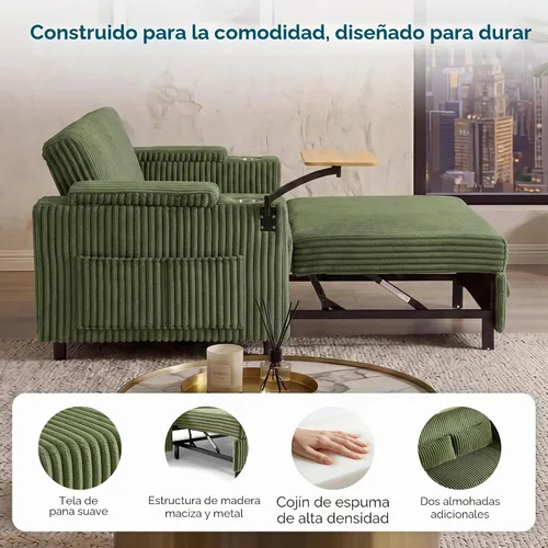 Vista 6 de LINSY HOME Sofá cama extraíble 3 en 1, sofá cama convertible de 58 pulgadas para sala de estar, mesa giratoria de 360°, reposabrazos