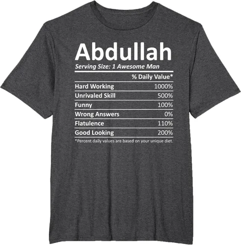 Vista 18 de ABDULLAH Nutrition Funny Birthday Personalizado Nombre Regalo T-Shirt Negro