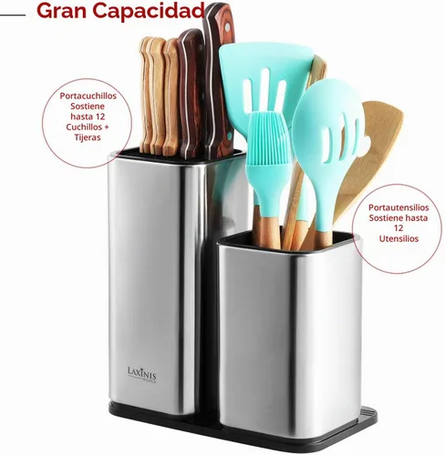 Vista 3 de Laxinis World Soporte para cuchillos y utensilios de acero inoxidable