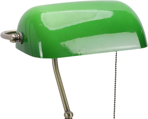 Vista 8 de Vintage Bankers Desk Lamp with Green Glass Shade & Pull Chain Switch, Plug in Table Lamp for Bedside, Study, 350° Adjustable