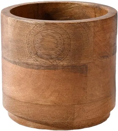 Vista 11 de Serene Spaces Living Macetero grande de madera de mango marrón, maceta de madera natural para flores y plantas sintéticas, plantas
