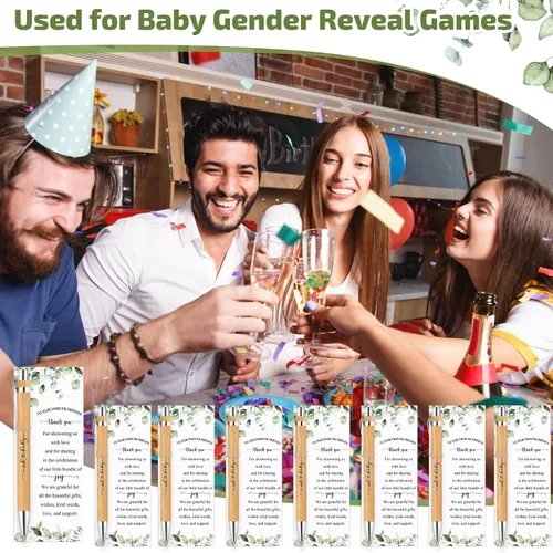 Vista 6 de Yeaqee 25 juegos de bolígrafos para baby shower, regalos para invitados, vegetación, bosque, baby shower, bolígrafos retráctiles, bolígrafos