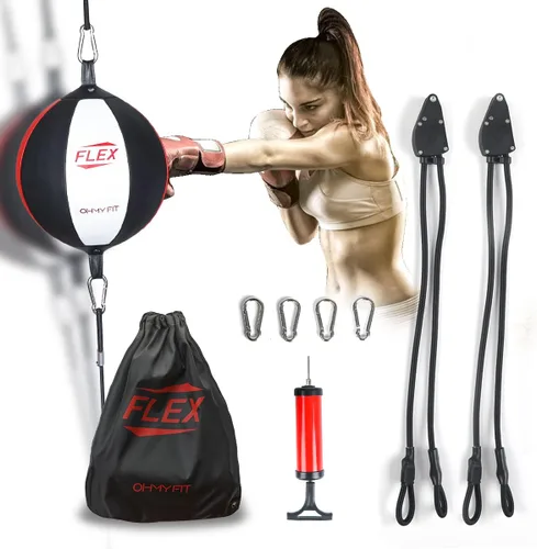 Vista 6 de Saco de Boxeo Flex de Doble Extremo - Cuerdas Bungee con Sistema Ajustable Flex Especial - Saco de Velocidad de Vejiga Resistente - Equipo