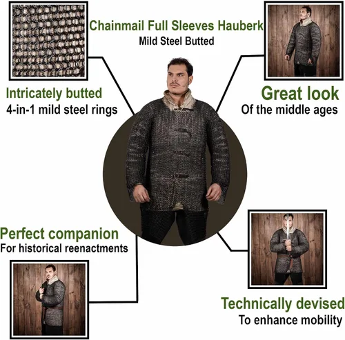 Vista 2 de Lord Of Battles Chainmail Hauberk - Anillos redondos con botones de acero