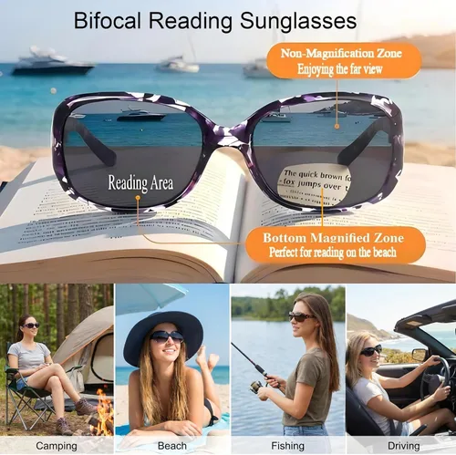 Vista 2 de Lentes de sol bifocales de lectura para mujer, protección UV, paquete de 3 lentes de sol para lectura al aire libre con bolsas de limpieza Built