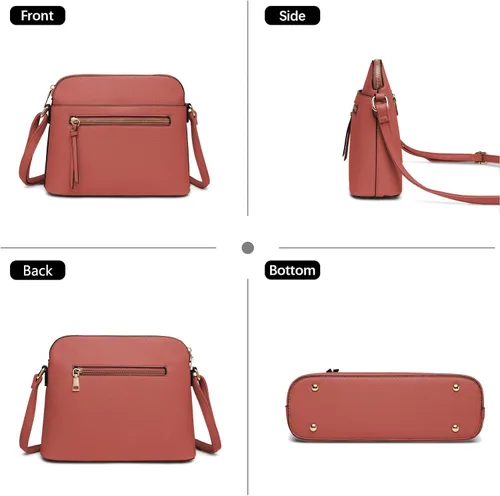 Vista 6 de La Terre Fashion - Bolso bandolera con zíper frontal y bolsillo funcional, ligero y suave de piel vegana, tamaño mediano