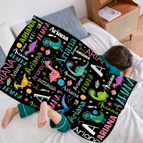 Vista 77 de Manta de regalo personalizada de dinosaurio con nombre para niñas, niños, recién nacidos, dinosaurio, manta personalizada para envolver al bebé