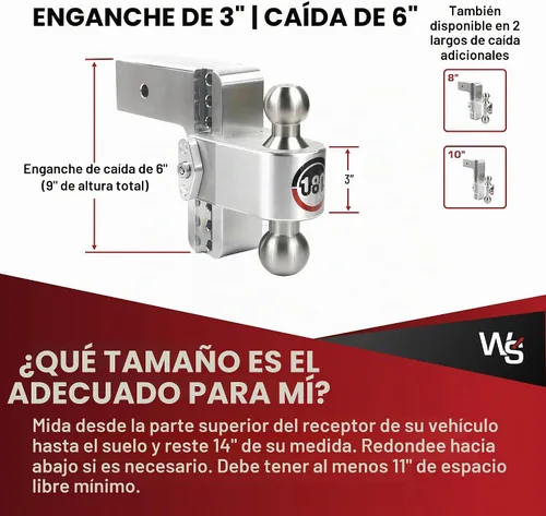 Vista 5 de Weigh Safe Enganche de Remolque de 180 Grados - Enganche de Remolque Ajustable para Remolque - Compatible con Receptores de 3" - Caída de 6", Bolas