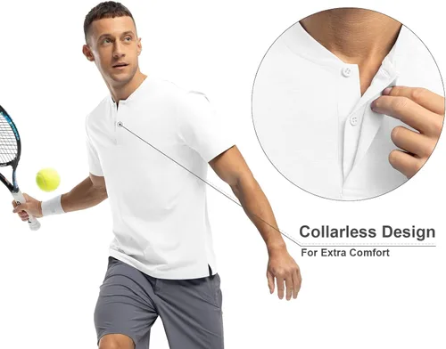 Vista 5 de Rdruko Men's Collarless Golf Shirts Henley Dry Fit Athletic Lightweight Performance Casual Blade Polo T Shirts Short Sleeve