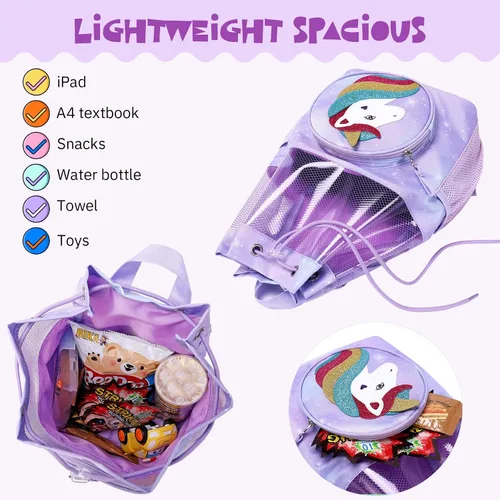 Vista 6 de mygreen Mochila con cordón para gimnasio, bolsa de cincha para natación, playa, deportes, impermeable para niños for Swim, Beach, Sports