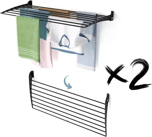 Vista 27 de foxydry Rejilla de secado plegable para montar en la pared, plegable que ahorra espacio, 24 pulgadas Negro - Cerrando