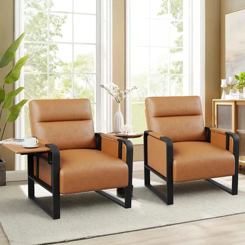 Vista 20 de Silla de Acento Moderna Tapizada en Cuero PU Sillón con Mesa de Bandeja para Dormitorio Sala de Estar Sillas Silla de Oficina Beige