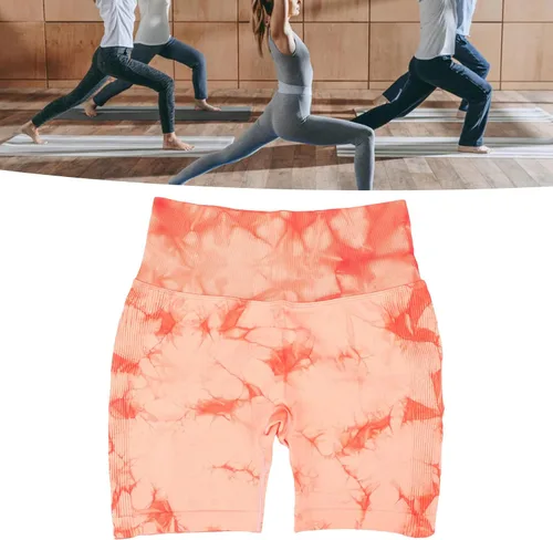 Vista 5 de Betued Orange Pink, Women Yoga Shorts High Waist Quickly Drying Hip Lifting Tie Dyed Waisted High Waisted Biker Shorts Gym Y