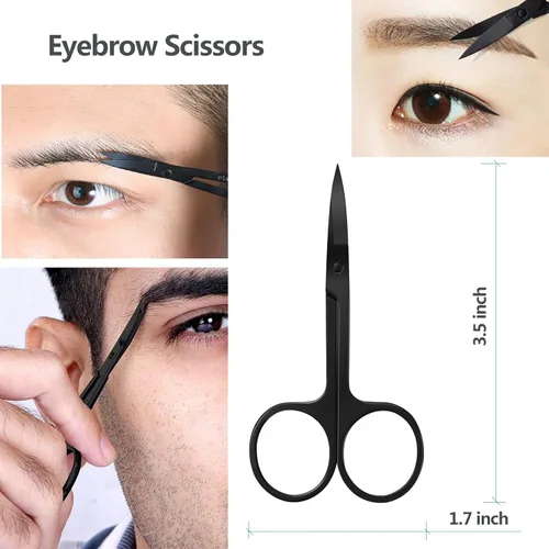 Vista 3 de KAJUDA - Tijeras de cejas con peine, tijeras pequeñas de aseo facial para hombres y mujeres, tijeras para cejas, pelo de nariz, bigote, barba