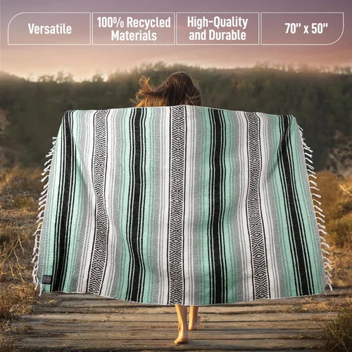 Vista 3 de Hydration Nation Auténtica manta mexicana extra grande (70 x 50 pulgadas), yoga tejida a mano, serape, falsa artesanal, playa, campamento, picnic