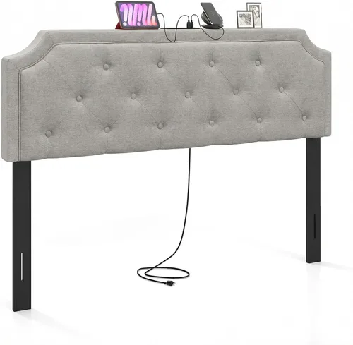Vista 10 de GIANTEX - Cabecera con estación de carga, tamaño Queen/Matrimonial, tapizada con botones y 2 salidas de CA, puerto USB y tipo C, patas de madera