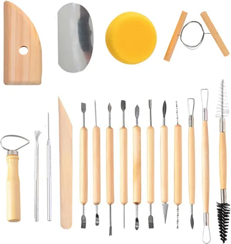 Vista 6 de S & E TEACHER'S EDITION 6 piezas de herramientas para esculpir cerámica y arcilla, mangos de madera lisos de doble cara.