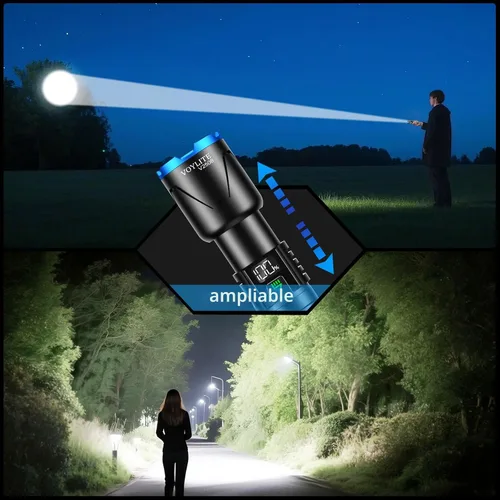 Vista 3 de Linternas recargables de alto lúmenes, 100000 LM, batería de 5000 mAh con pantalla LCD, 3 modos, zoomable e impermeable IP67, para camping, pasear