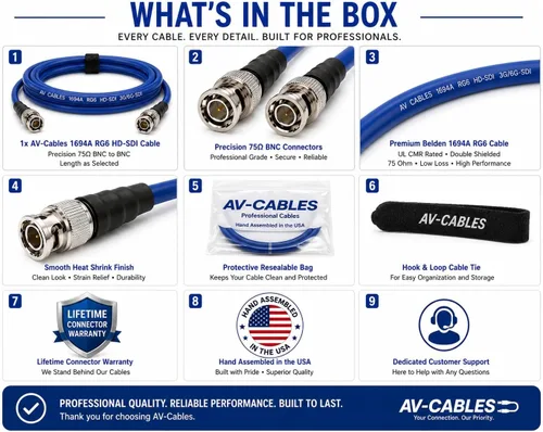 Vista 7 de AV-Cables Cable BNC SDI 3G/6G HD de 100 pies - Belden 1694a RG6 - Azul