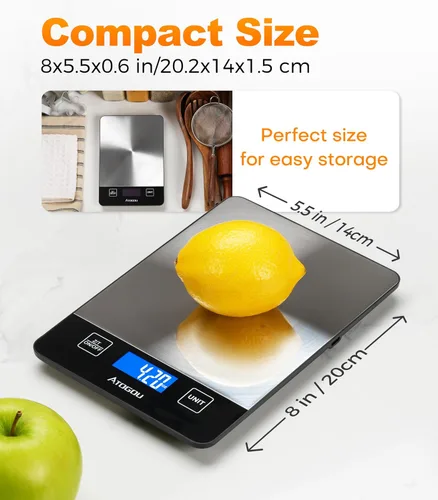 Vista 4 de Atogou Báscula de alimentos – Báscula digital de cocina de 33 libras, pantalla recargable y de visión completa, resistente al agua, carga de Negro