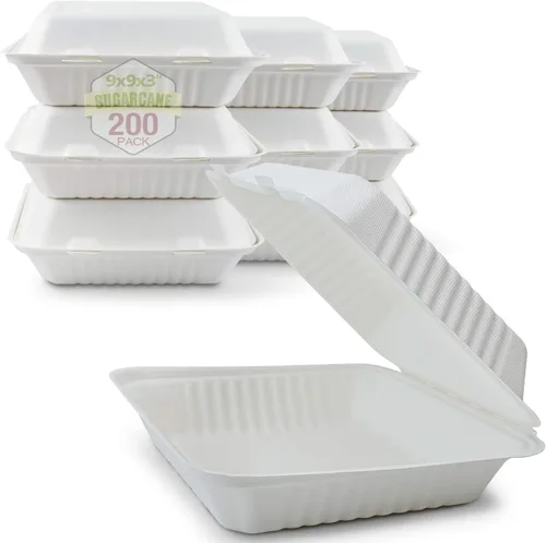 Vista 10 de Green Earth Concha compostable de 6 pulgadas, 100 unidades ecológicas Bagazo natural, cajas para llevar, tapa con bisagras, apta para microondas