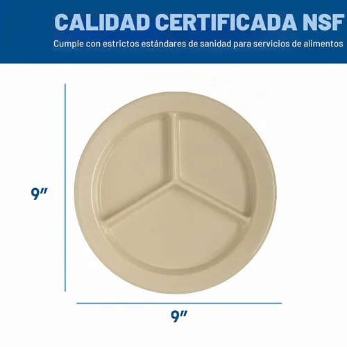 Vista 3 de Carlisle FoodService Products Plato de plástico Dallas Ware dividido reutilizable con 3 compartimentos para hospitales, escuelas y hogar, melamina