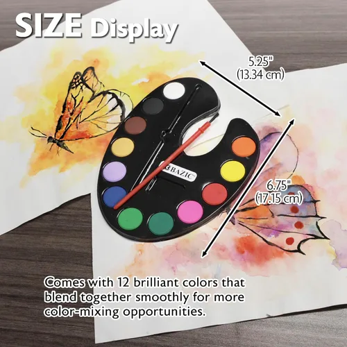Vista 2 de BAZIC - Juego de acuarela con pincel, 12 colores no tóxicos, para diversión de pasatiempos, suministros de arte de colores vibrantes, regalo