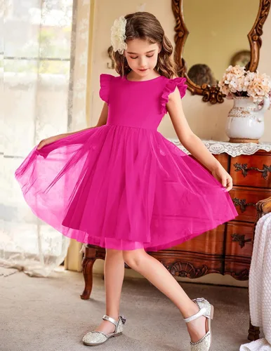 Vista 7 de Arshiner Vestido tutú para niñas pequeñas, vestidos de verano esponjosos, vestidos casuales de fiesta de tul para niños de 2 a 6 años