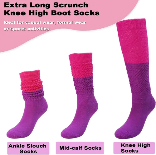 Vista 4 de Forwe 3 Pairs Slouch Socks for Women Size 9-11 Soft Extra Long Scrunch Knee High Boot Socks